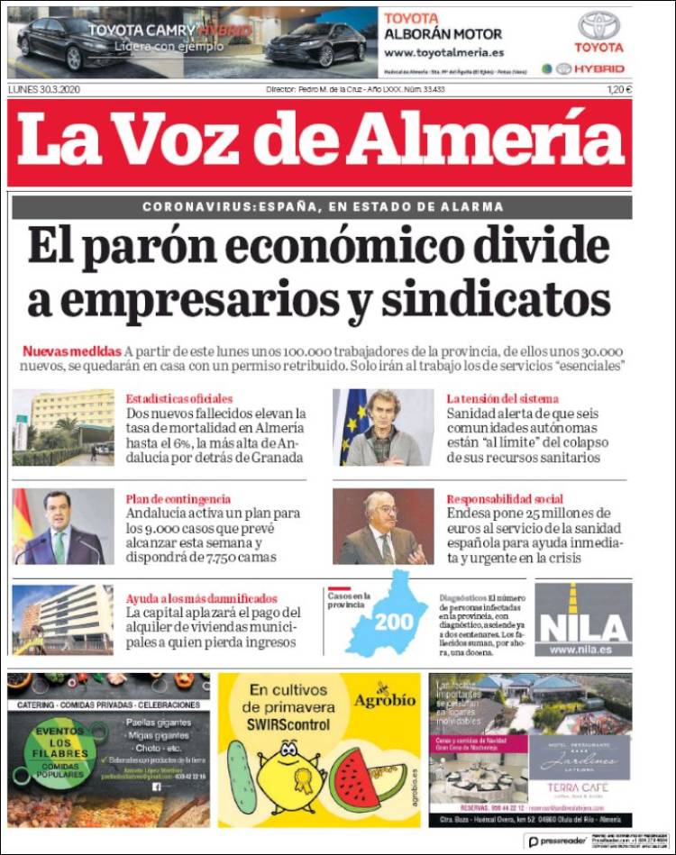 Portada de La Voz de Almería (España)