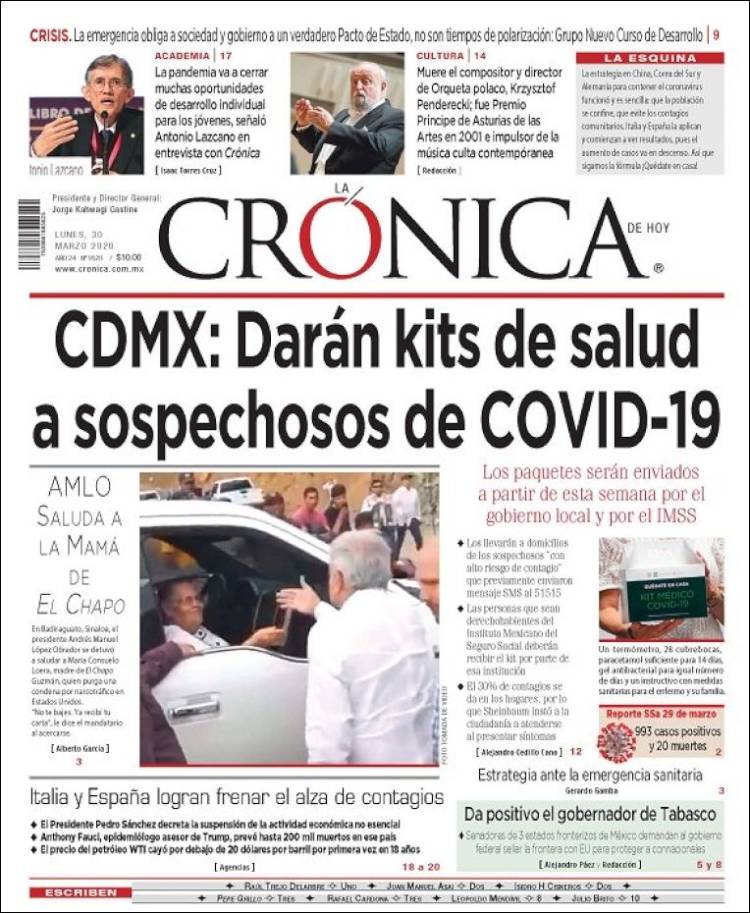 Portada de La Crónica de Hoy (Mexico)