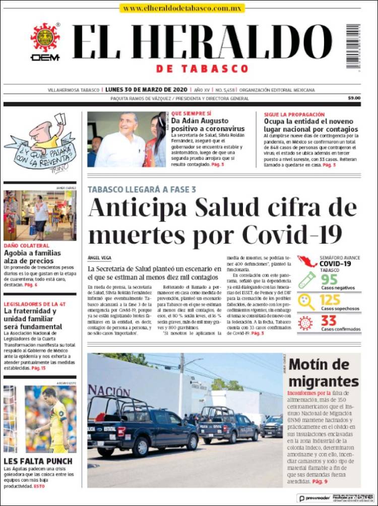 Portada de El Heraldo de Tabasco (Mexico)