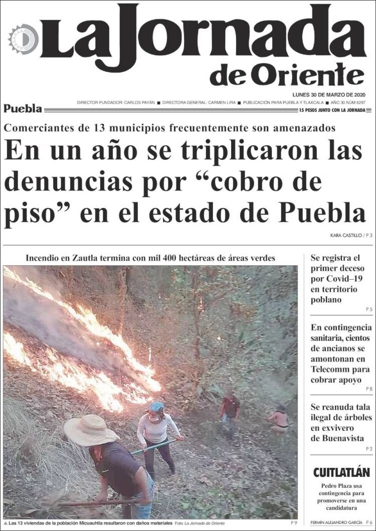 Portada de La Jornada de Oriente - Puebla (Mexico)