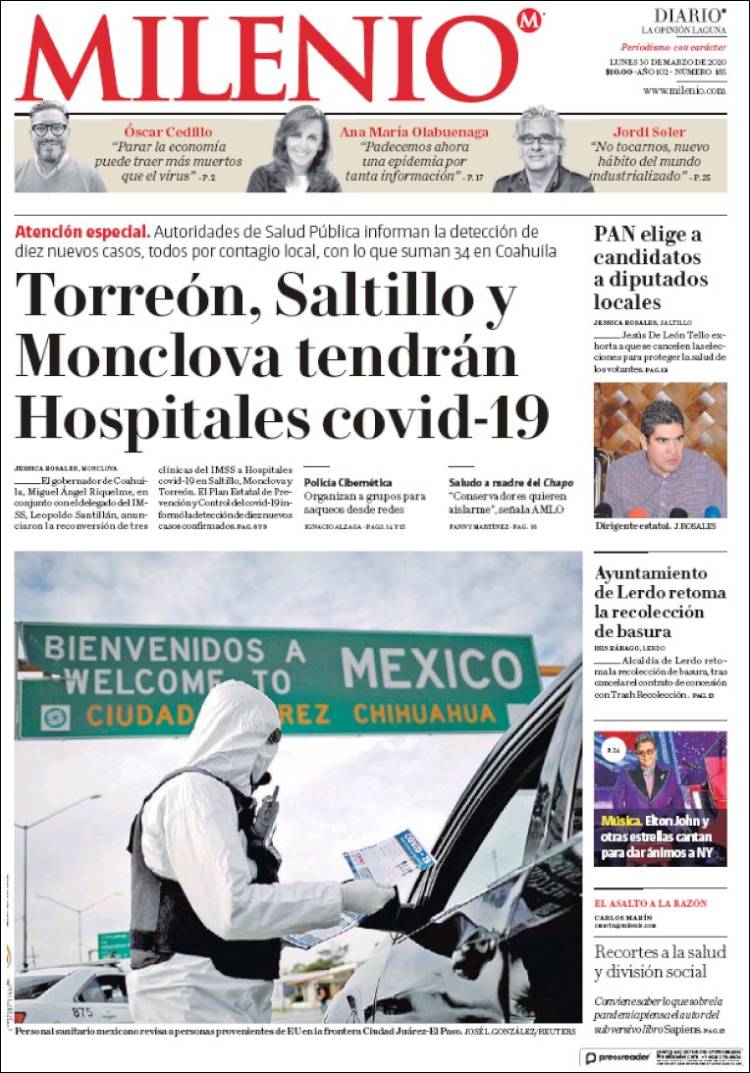 Portada de Milenio - Laguna (Mexico)