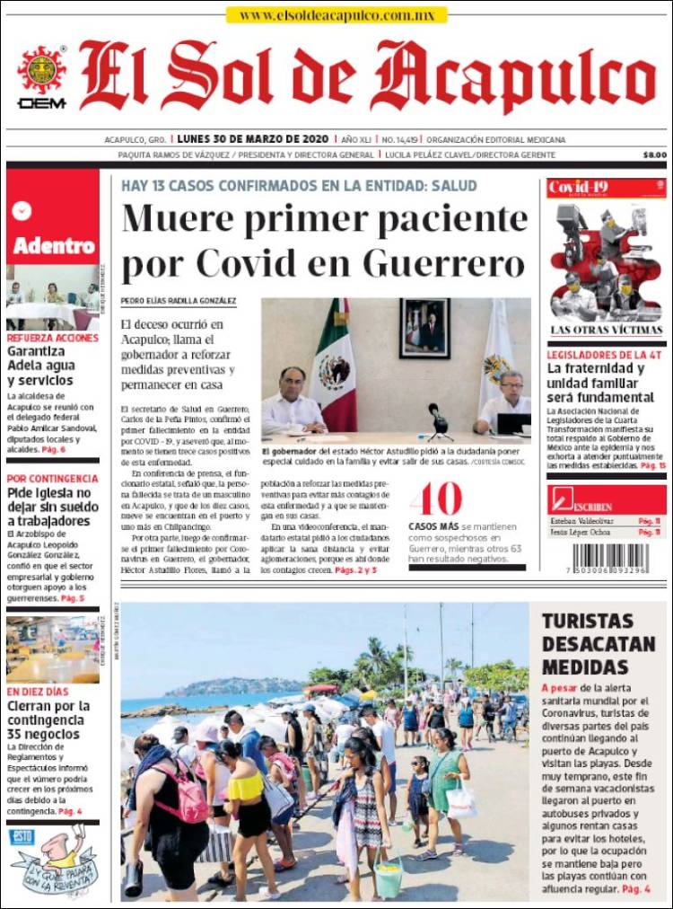 Portada de El Sol de Acapulco (México)