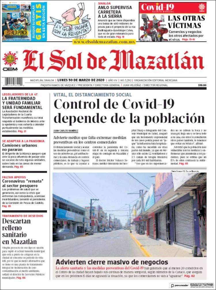 Portada de El Sol de Mazatlán (Mexico)