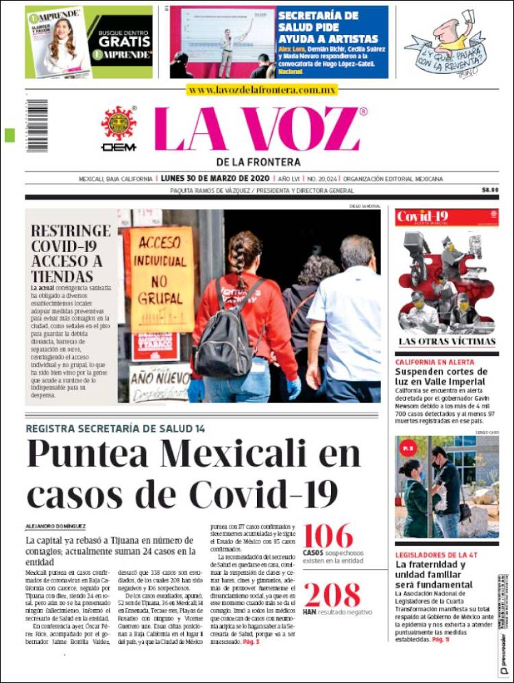 Portada de La Voz de la Frontera (Mexico)