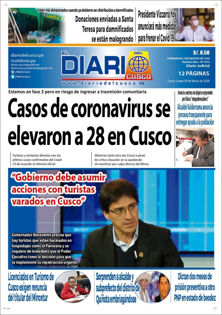 Portada de El Diario del Cusco (Perú)