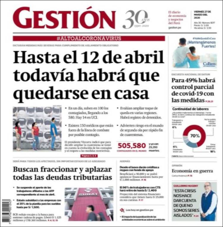 Portada de Diario Gestión (Perú)