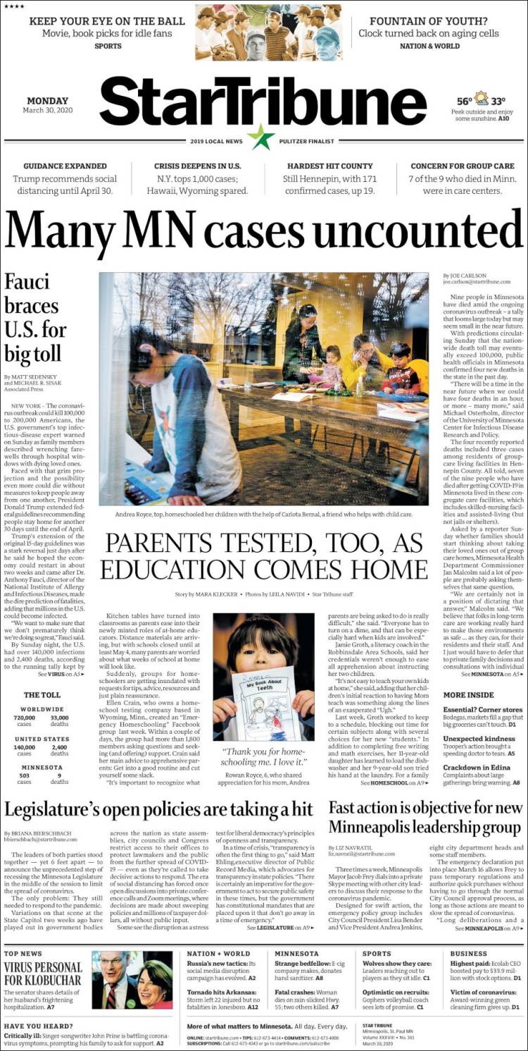 Portada de Star Tribune (USA)