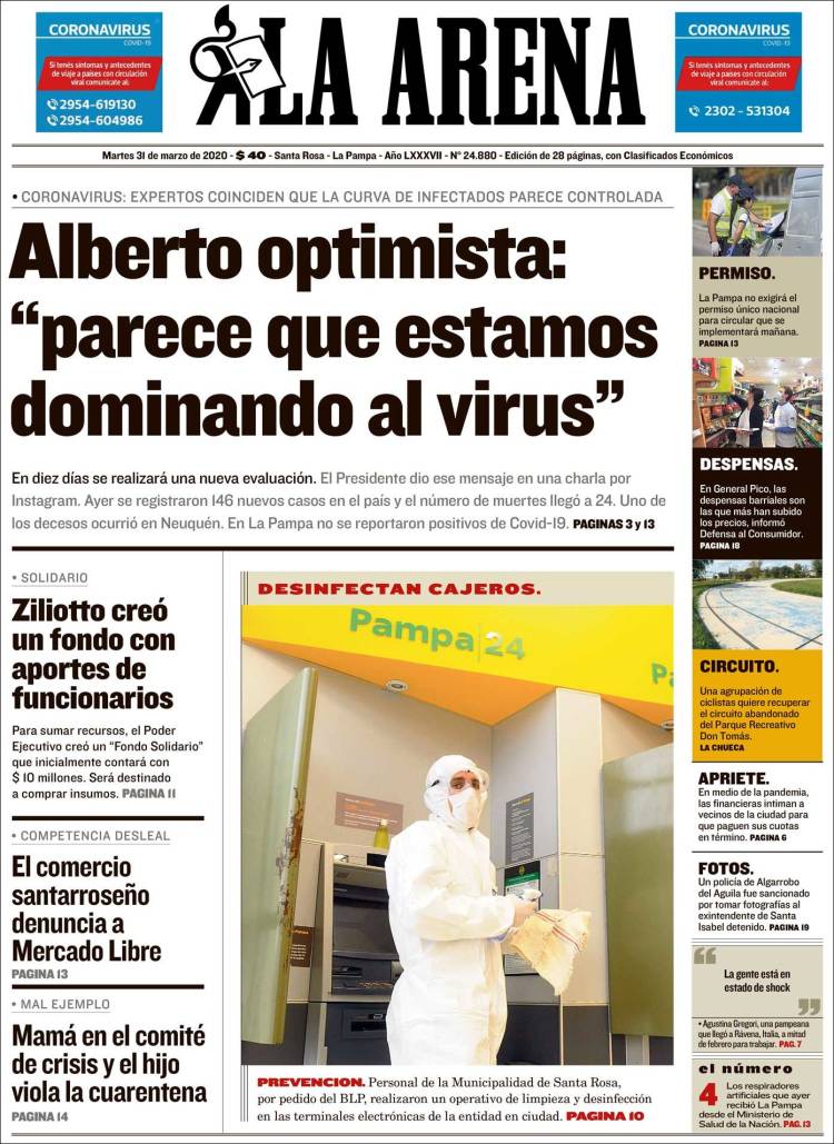 Portada de Diario La Arena (Argentina)