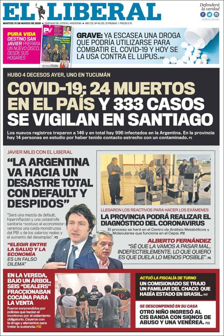 Portada de Diario El Liberal (Argentina)