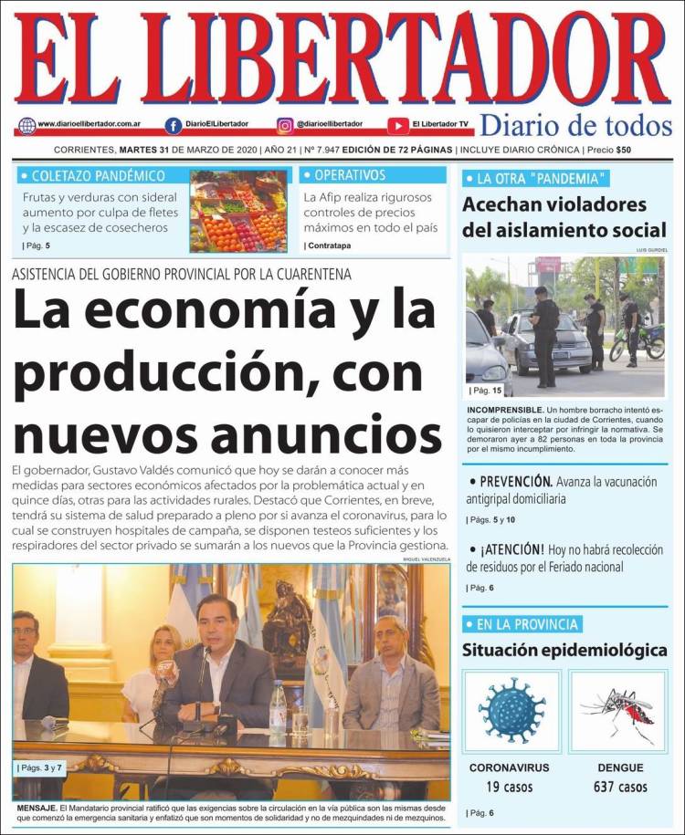 Portada de Diario El Libertador (Argentina)