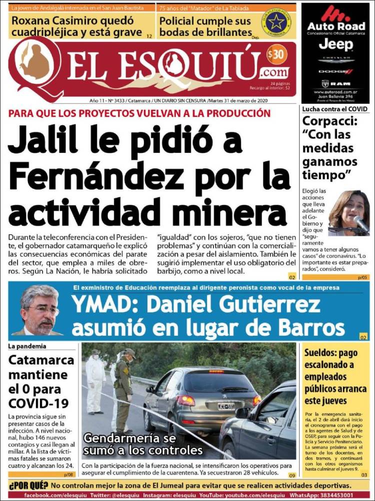 Portada de El Esquiu (Argentina)