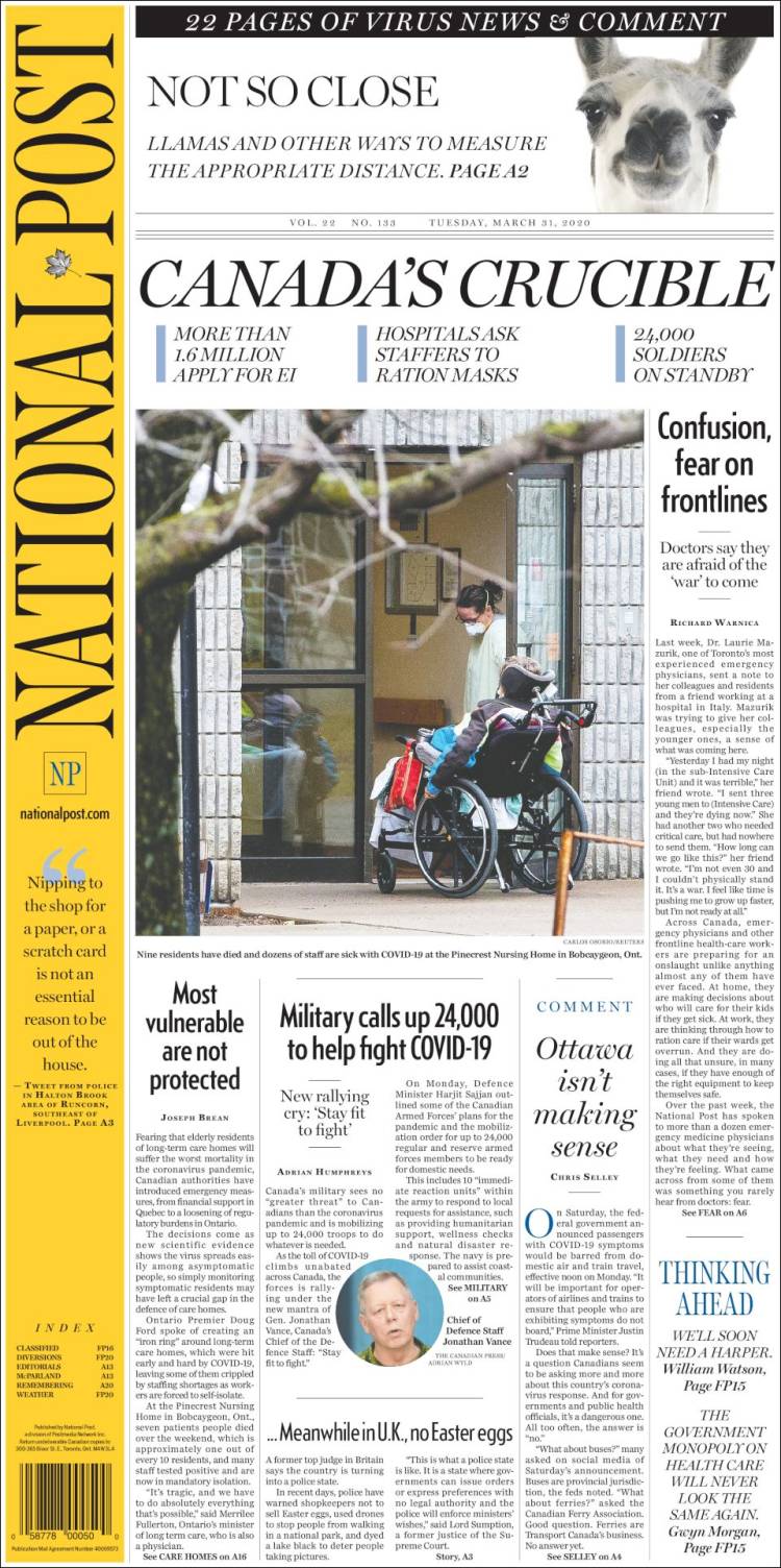 Portada de The National Post (Canada)