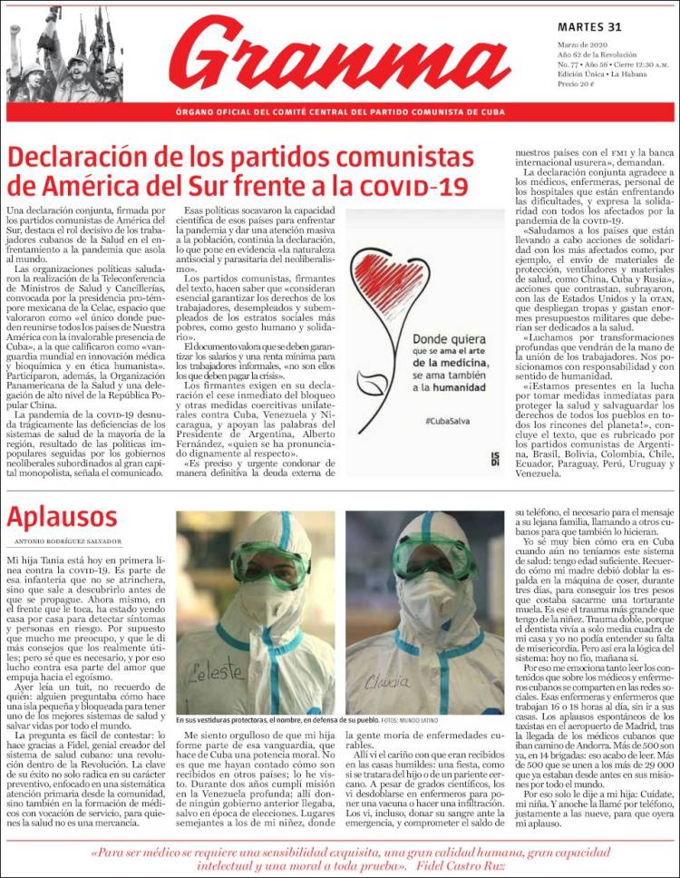 Portada de Granma (Cuba)