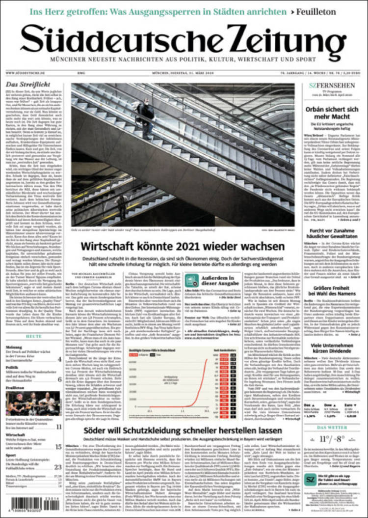 Portada de Sueddeutsche (Alemania)