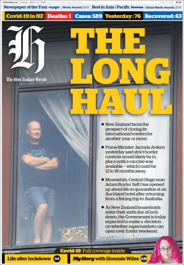 Portada de The New Zealand Herald (Nueva Zelanda)