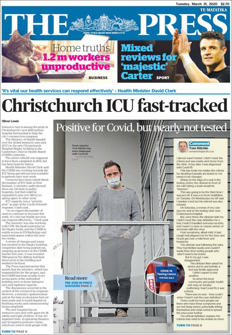 Portada de The Press (Nueva Zelanda)