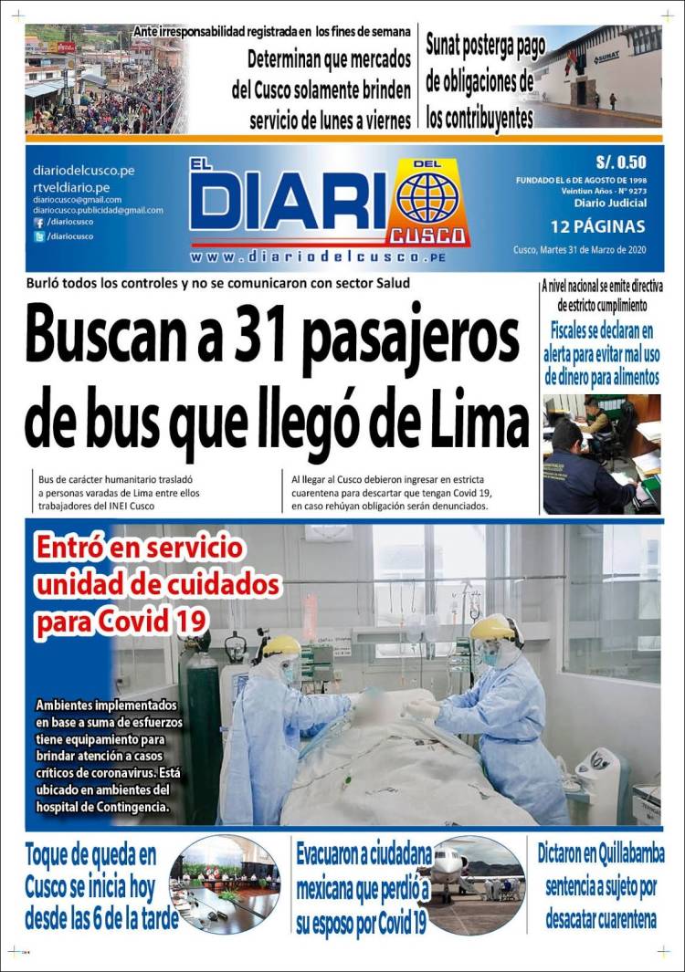 Portada de El Diario del Cusco (Peru)