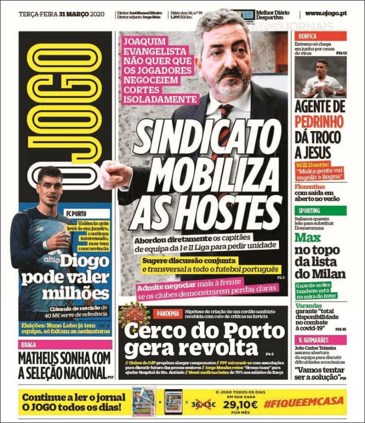 Portada de O Jogo (Portugal)