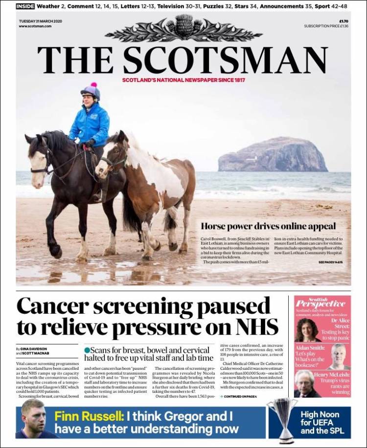 Portada de The Scotsman (Reino Unido)