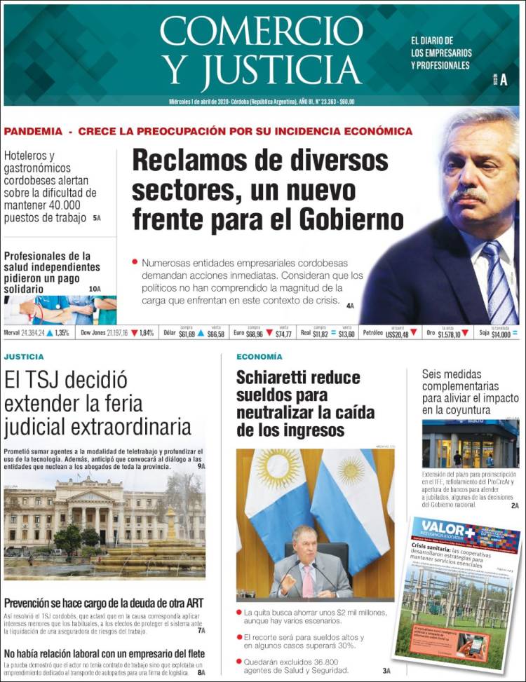 Portada de Comercio y Justicia (Argentina)