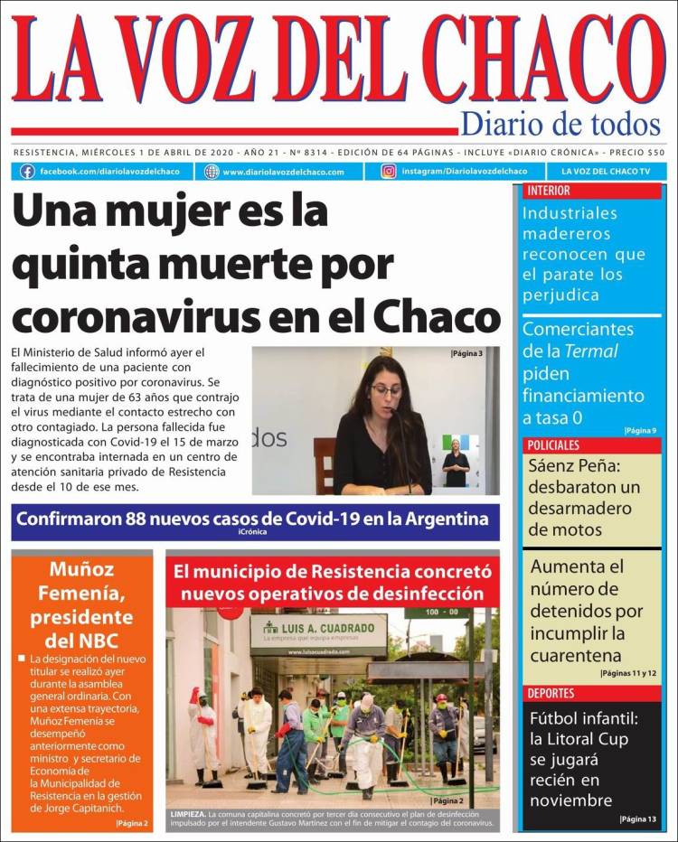 Portada de La Voz del Chaco (Argentina)