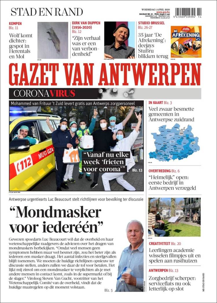 Portada de Gazet van Antwerpen (B&eacute;lgica)