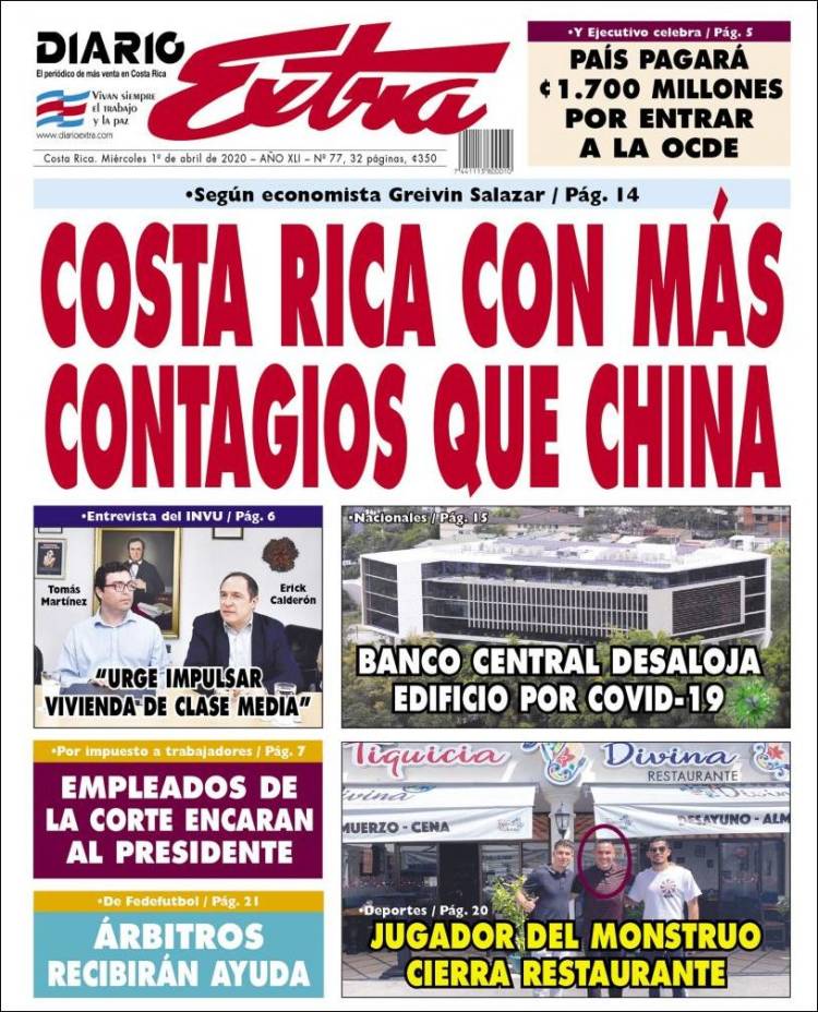 Portada de Diario Extra (Costa Rica)