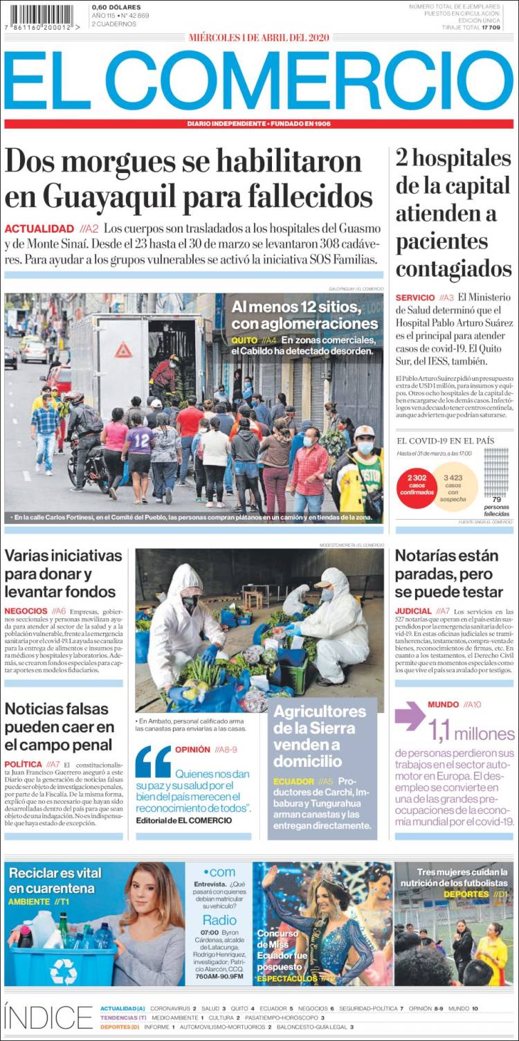 Portada de El Comercio (Ecuador)