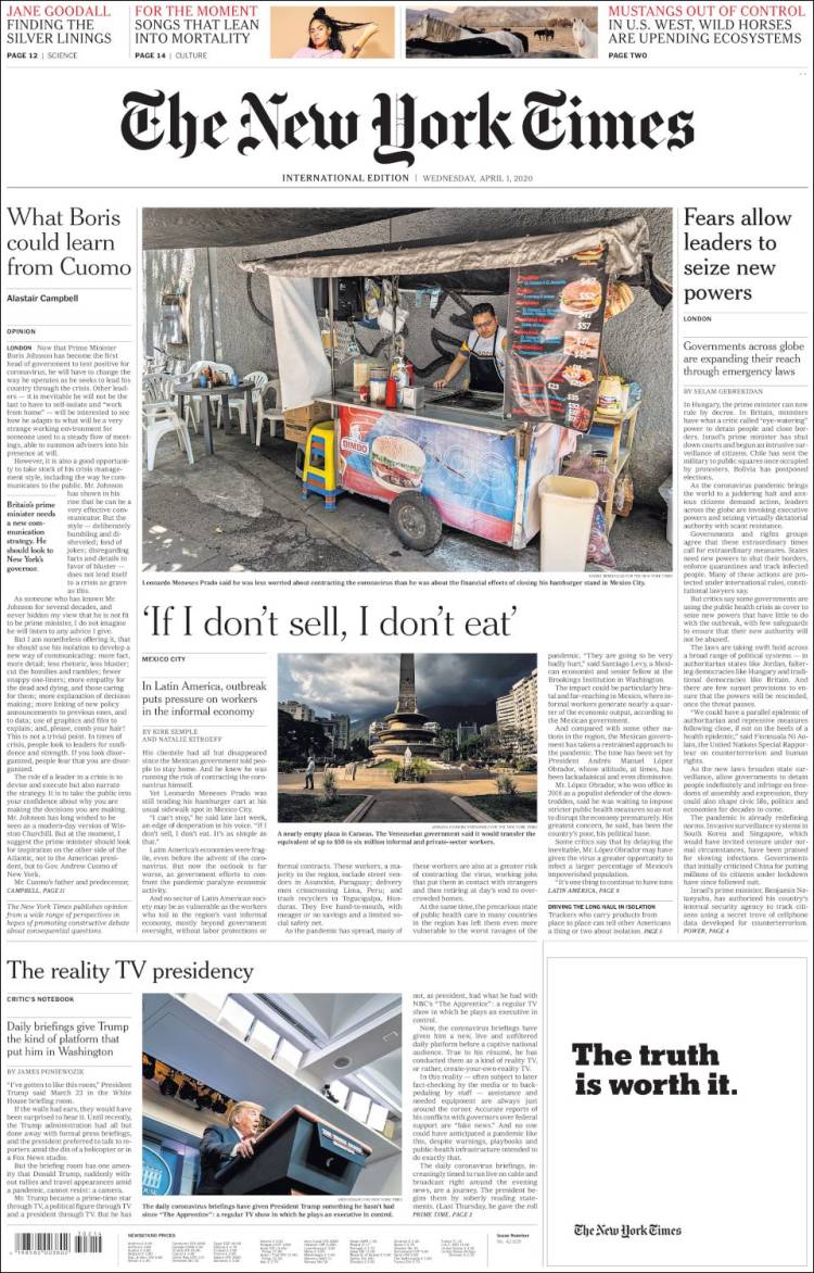 Portada de International New York Times (Europa)