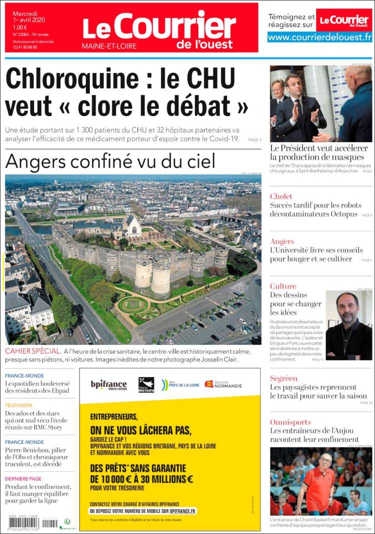 Portada de Le Courrier de l'Ouest (Francia)