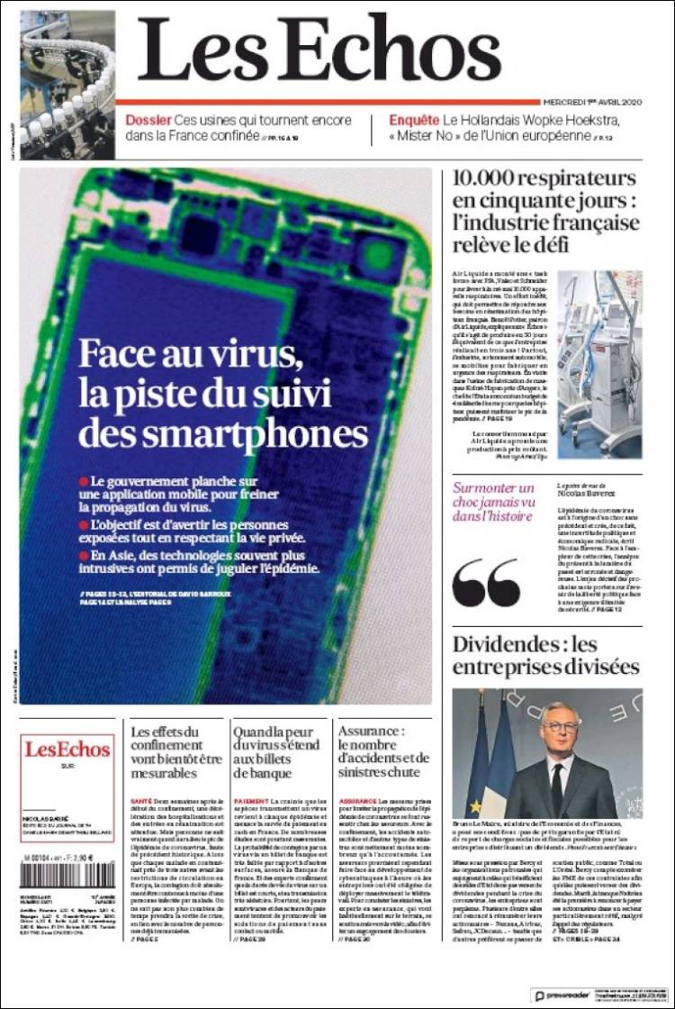 Portada de Les Echos (Francia)
