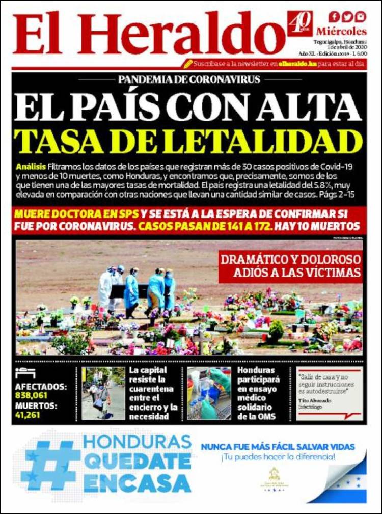 Portada de El Heraldo (Honduras)