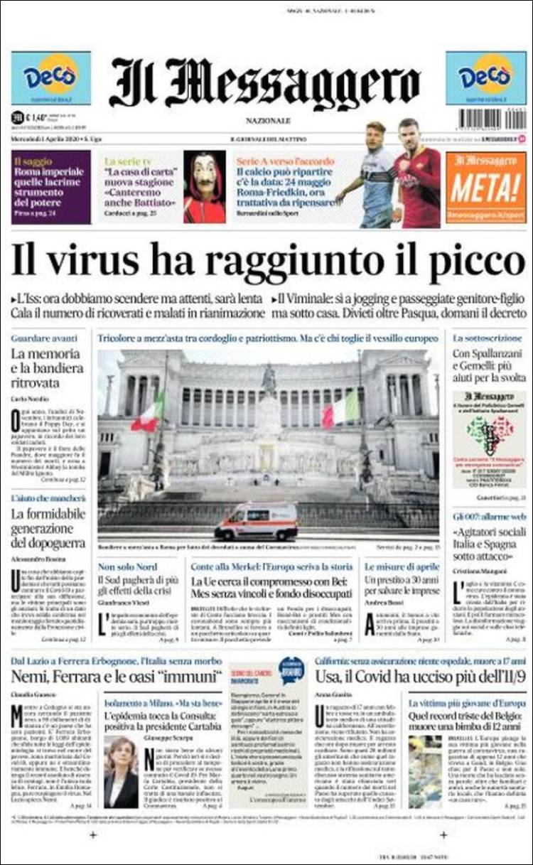 Portada de Il Messaggero (Italia)
