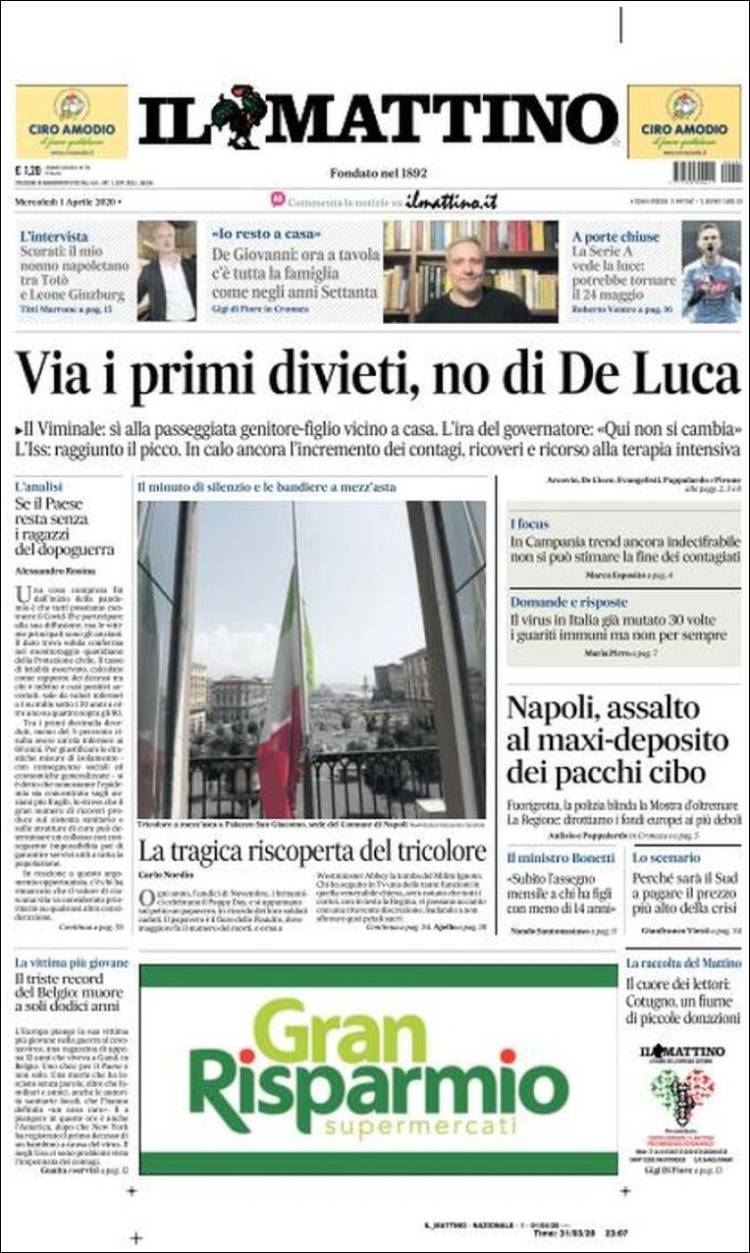 Portada de Il Mattino (Italia)