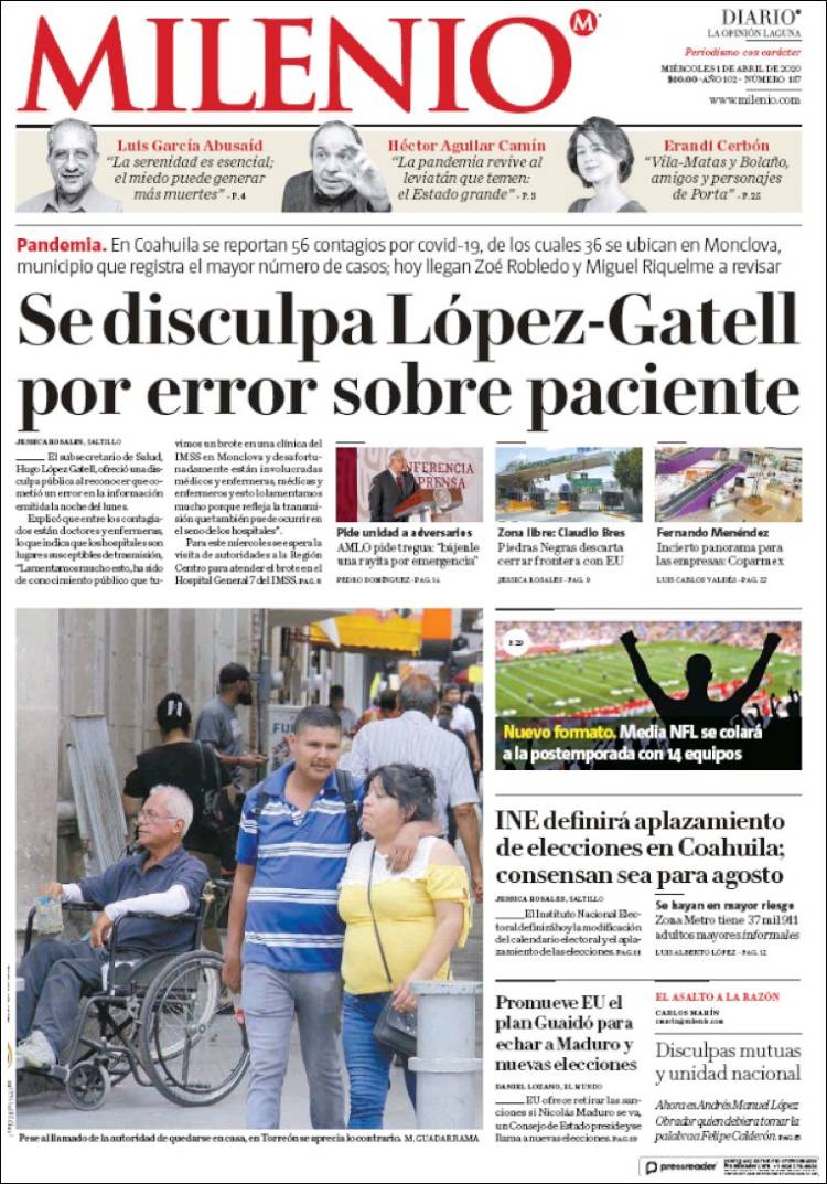 Portada de Milenio - Laguna (M&eacute;xico)