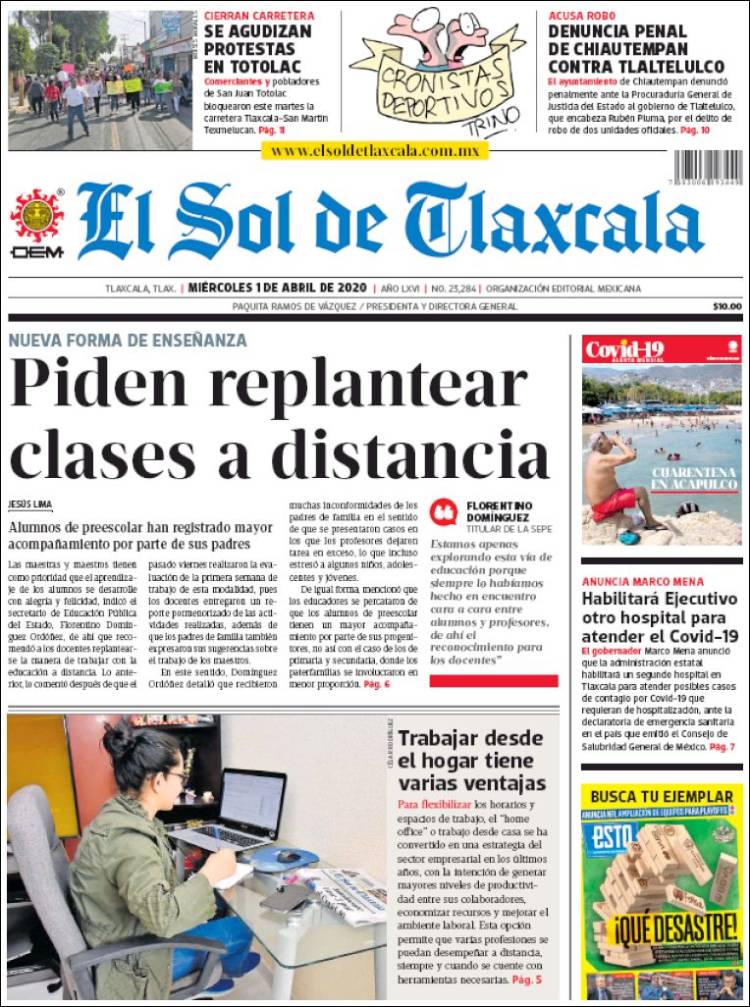 Portada de El Sol de Tlaxcala (M&eacute;xico)