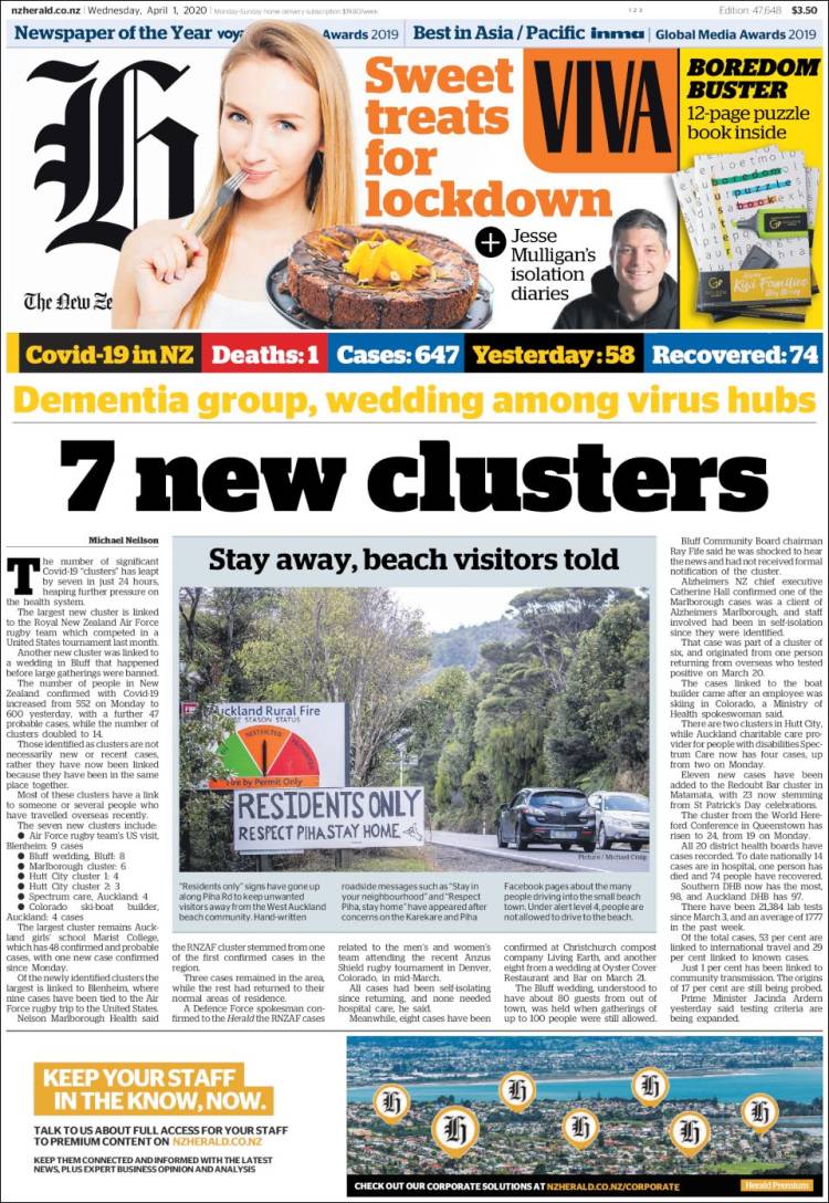 Portada de The New Zealand Herald (Nueva Zelanda)