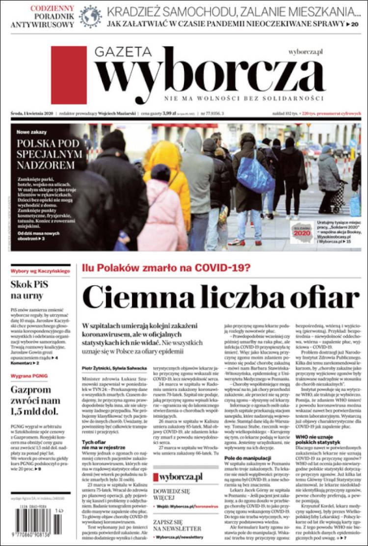 Portada de Gazeta Wyborcza (Polonia)