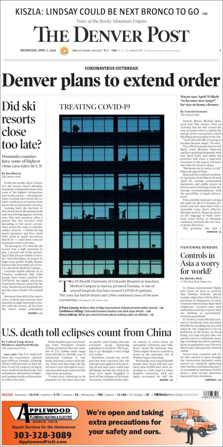 Portada de The Denver Post (USA)