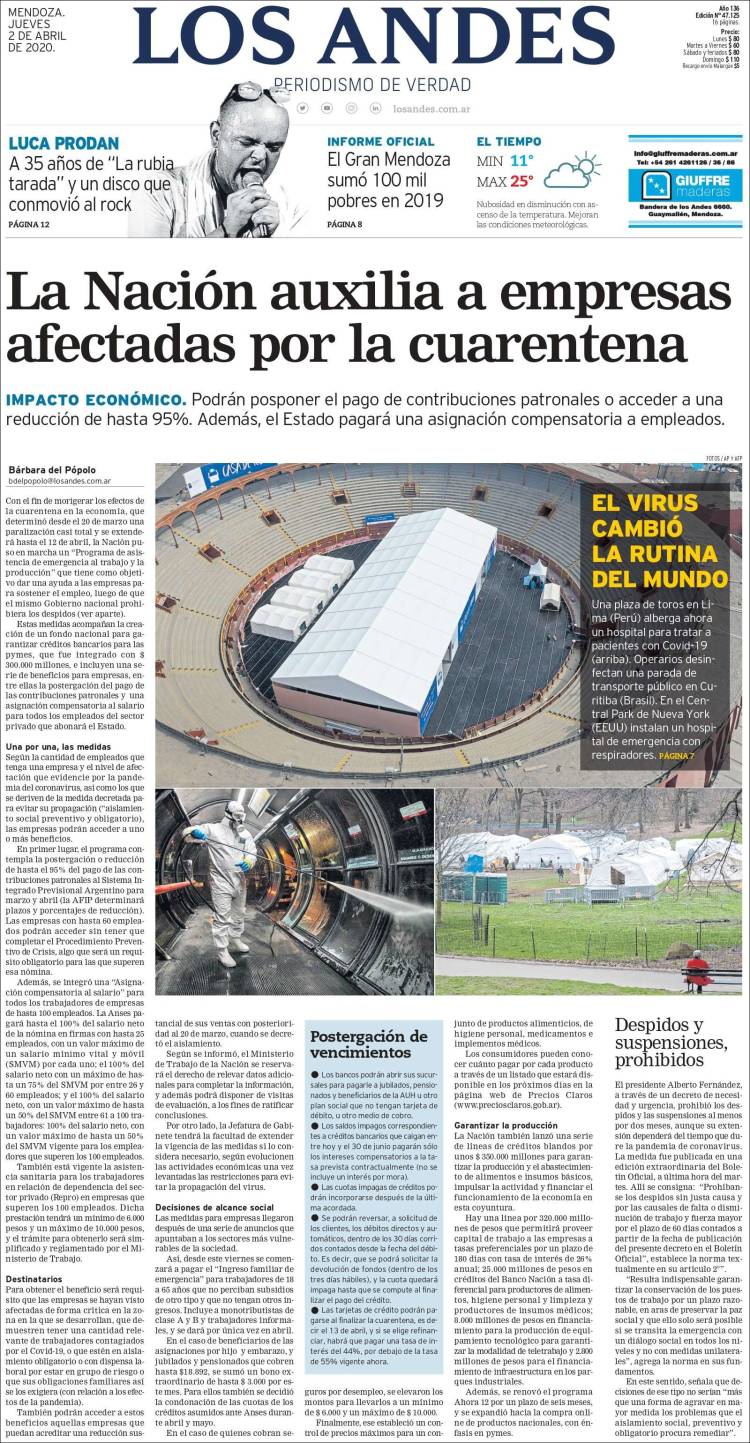 Portada de Los Andes - Mendoza (Argentina)