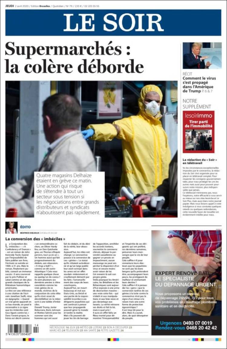 Portada de Le Soir (B&eacute;lgica)