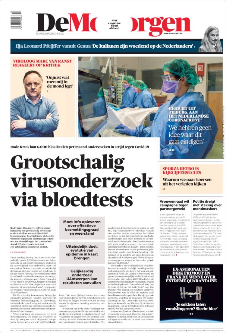 Portada de De Morgen (B&eacute;lgica)