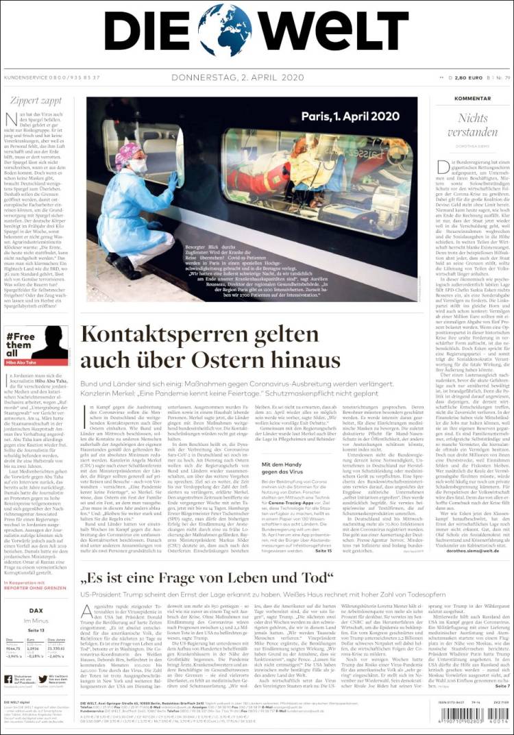 Portada de Die Welt (Alemania)