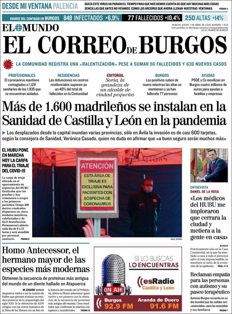 Portada de El Correo de Burgos (España)