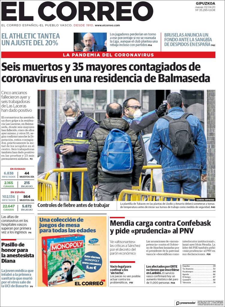 Portada de El Correo - Guipuzcoa (España)