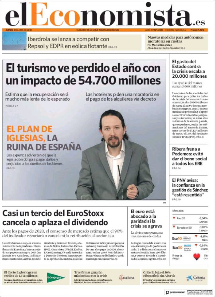 Portada de El Economista (Espa&ntilde;a)