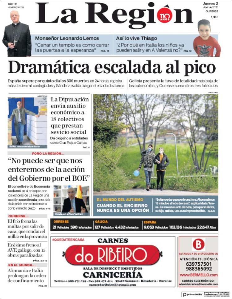 Portada de La Región de Ourense (España)