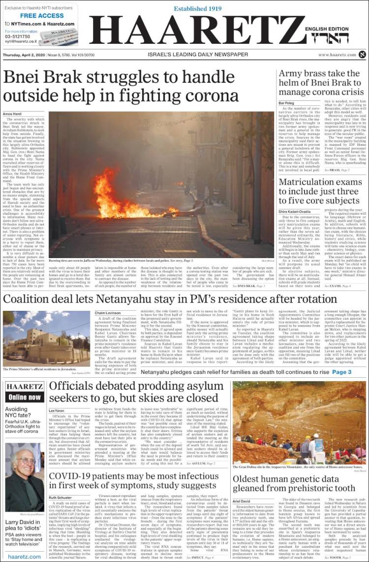 Portada de Haaretz (Israel)