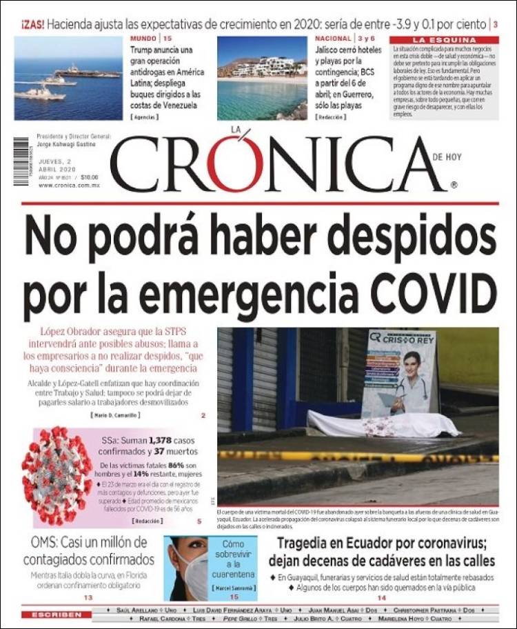 Portada de La Crónica de Hoy (Mexico)