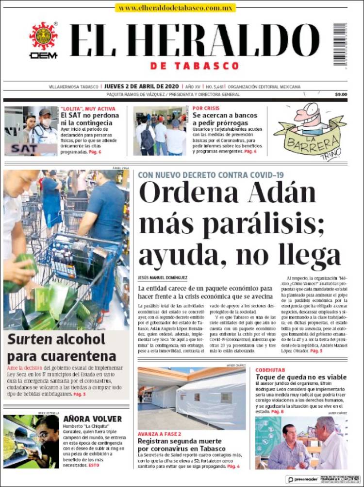 Portada de El Heraldo de Tabasco (Mexico)